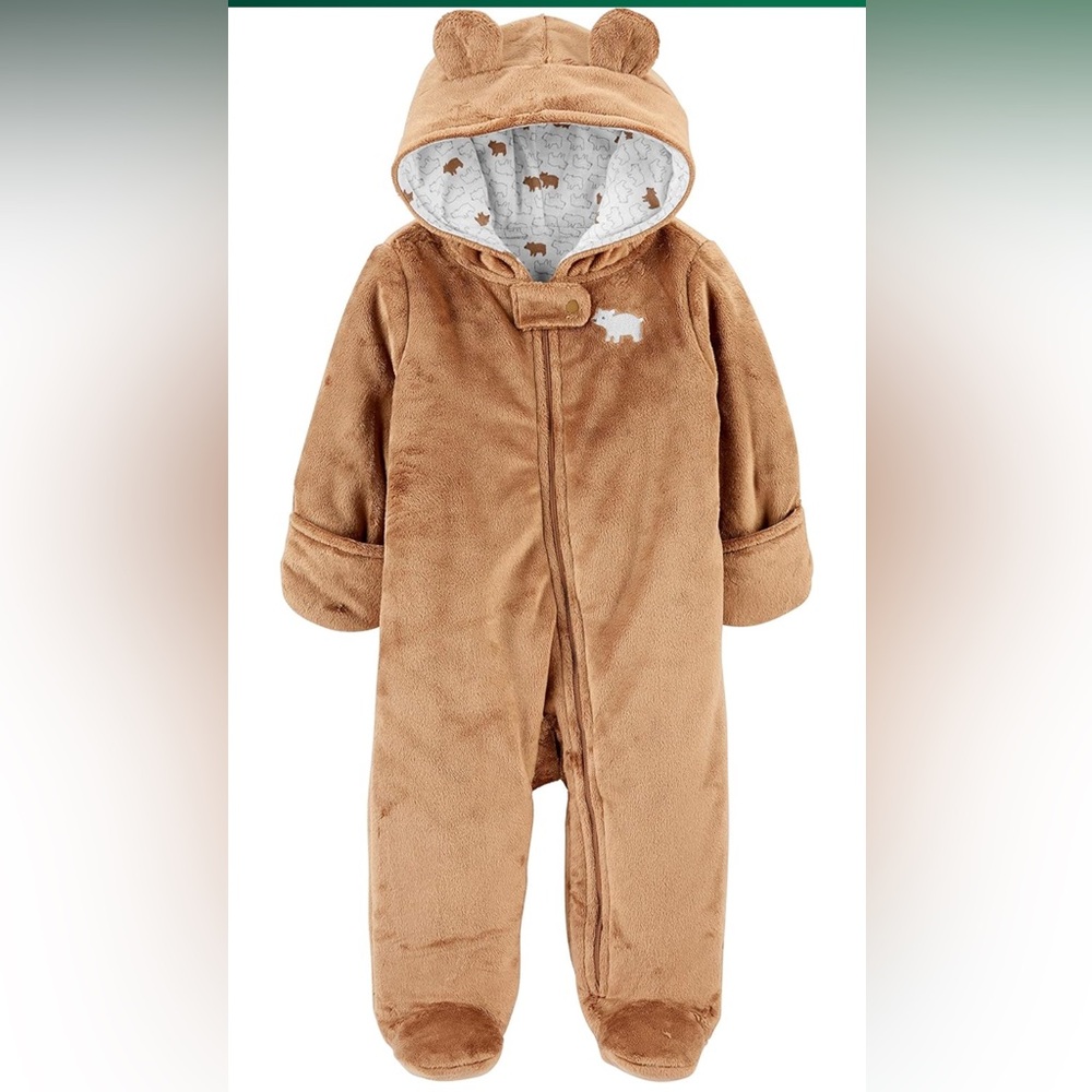 Simple Joys Kid’s Pram Ivory Cozy Brown Bear Hooded Kids One Piece Outwear.0-3 M